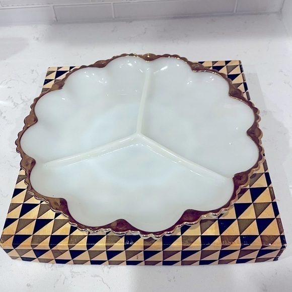 Anchor Hocking Other - Anchor Hocking Corp. Milk Glass gold trim tray 1950s
